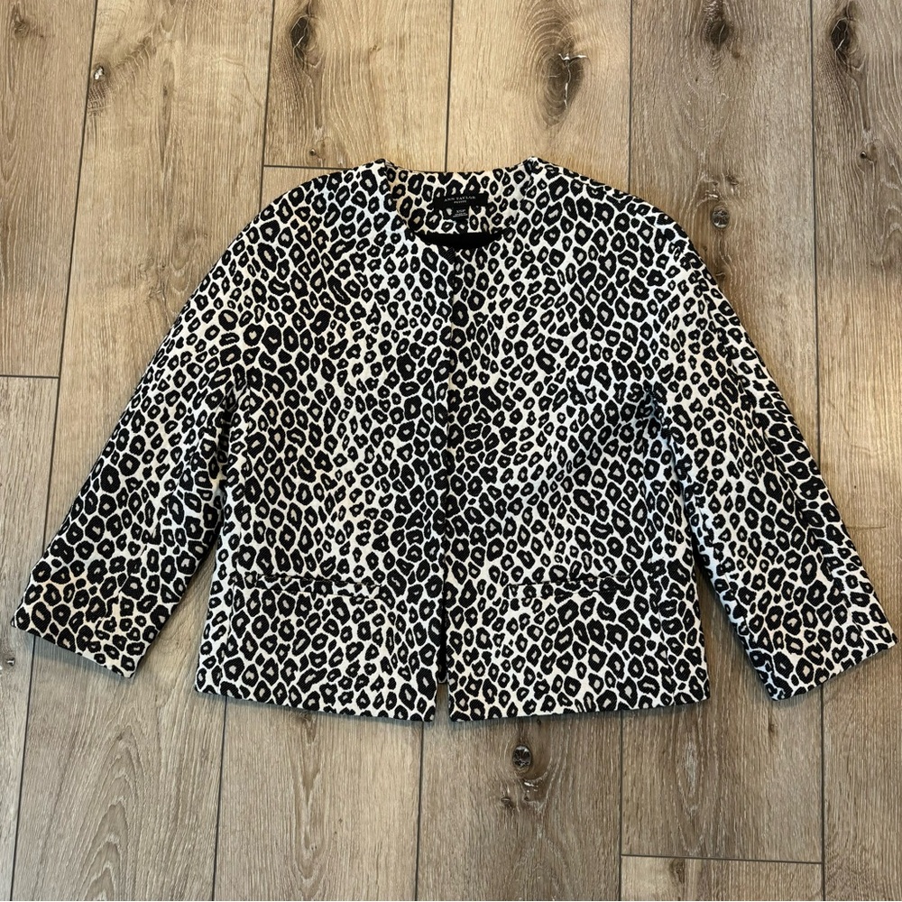 Ann Taylor Black and White Cheetah Animal Print Blazer Structured Jacket XSP